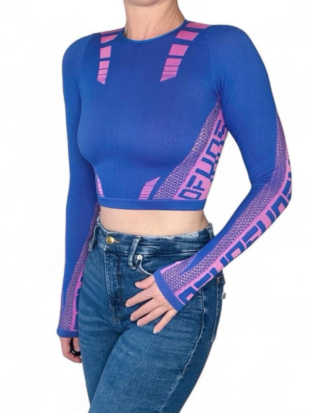 Out From Under Blue Pink Cropped Athletic Sport Top